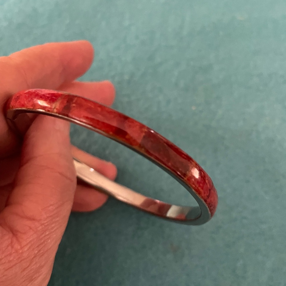 Red Stone Inlay Bangle Bracelet - Women Jewelry